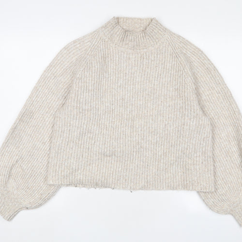 Mango Womens Beige Round Neck Acrylic Pullover Jumper Size M