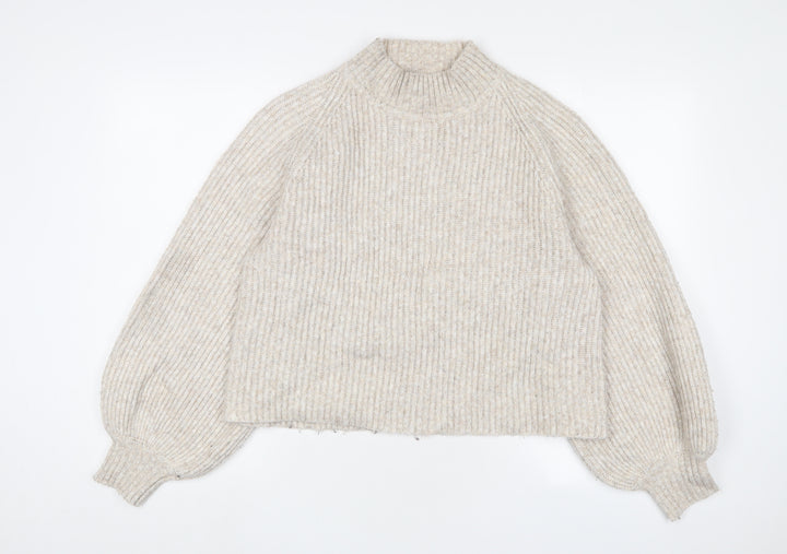 Mango Womens Beige Round Neck Acrylic Pullover Jumper Size M