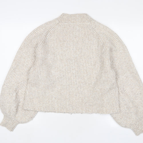 Mango Womens Beige Round Neck Acrylic Pullover Jumper Size M