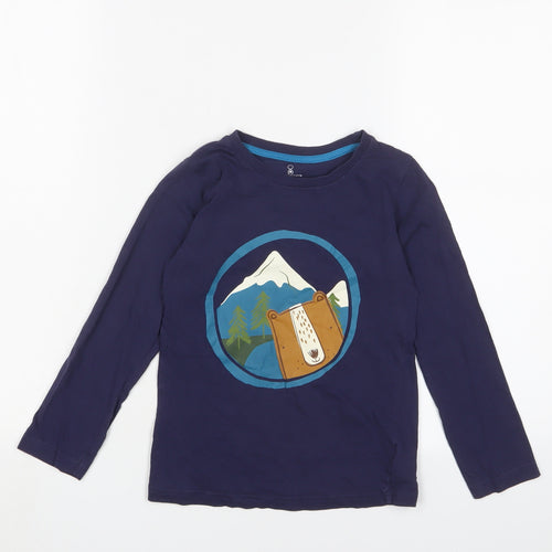 Mothercare Boys Blue Cotton Basic T-Shirt Size 5-6 Years Crew Neck Pullover - Bear