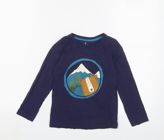 Mothercare Boys Blue Cotton Basic T-Shirt Size 5-6 Years Crew Neck Pullover - Bear