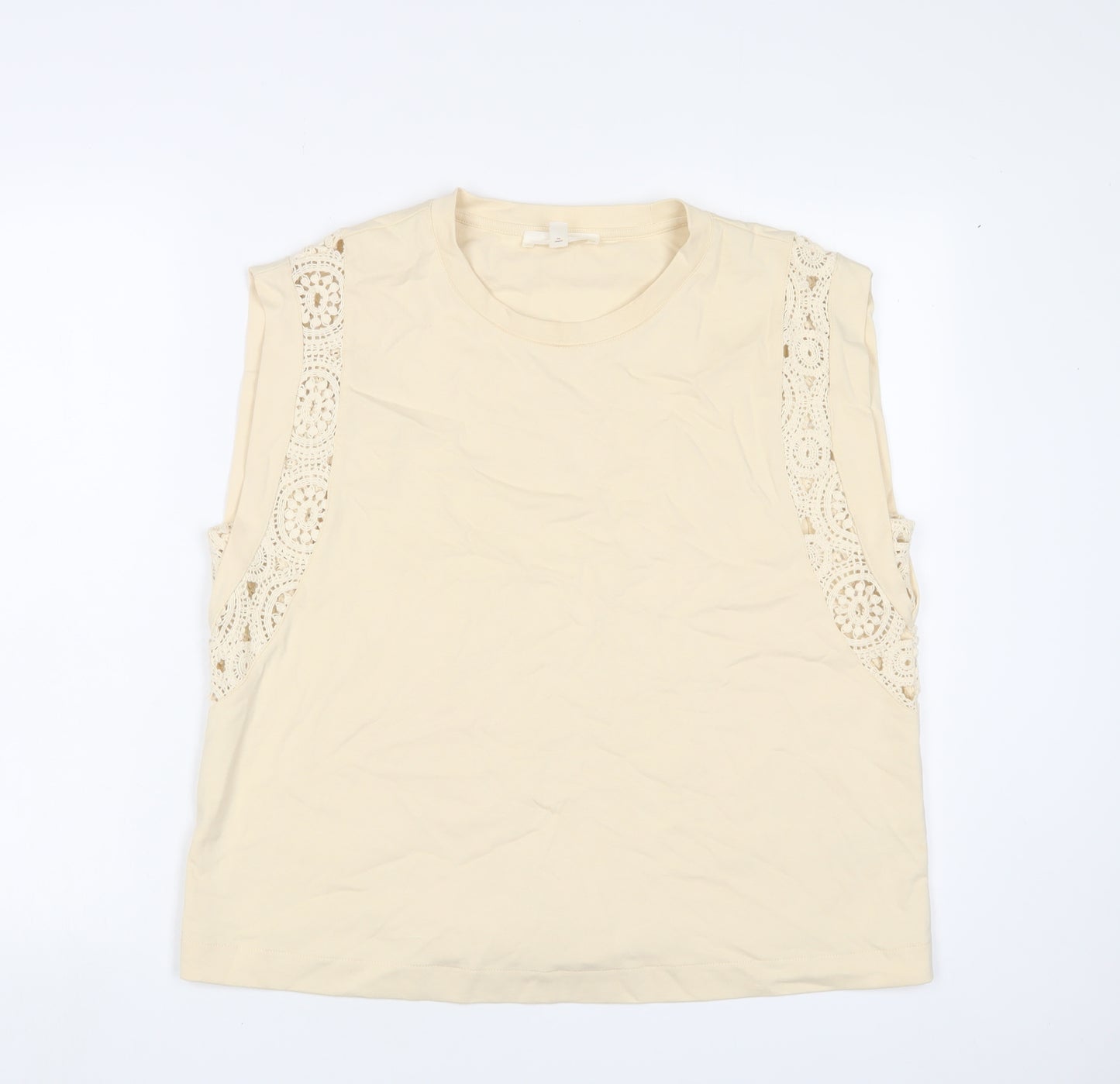 Per Una Womens Beige Cotton Basic Tank Size 14 Crew Neck - Embroidered