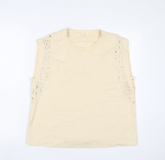 Per Una Womens Beige Cotton Basic Tank Size 14 Crew Neck - Embroidered