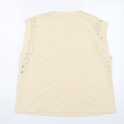 Per Una Womens Beige Cotton Basic Tank Size 14 Crew Neck - Embroidered