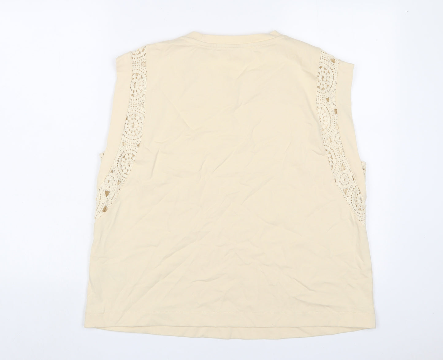 Per Una Womens Beige Cotton Basic Tank Size 14 Crew Neck - Embroidered