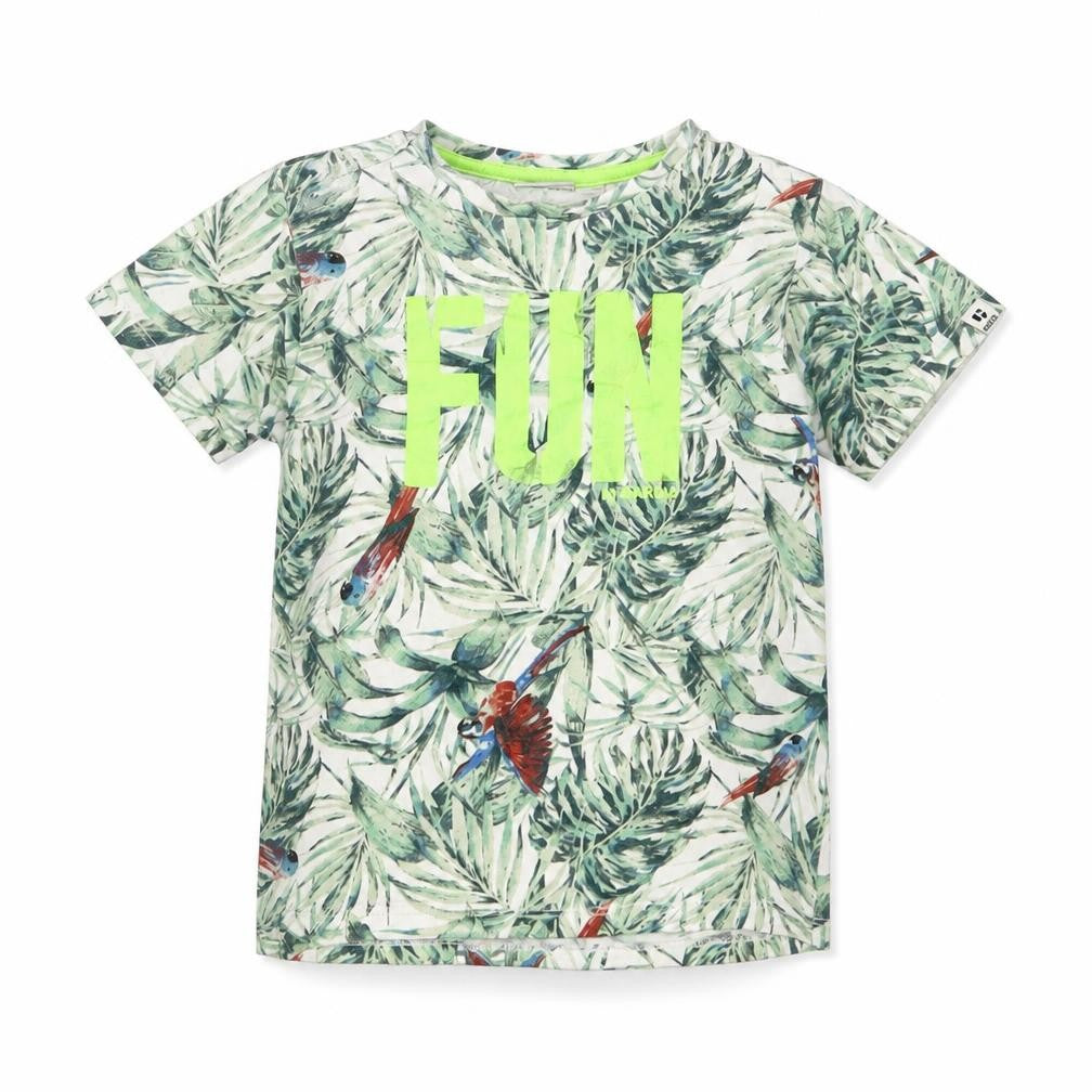 Garcia Boys Green Floral Cotton Basic T-Shirt Size 6-7 Years Crew Neck Pullover - Fun