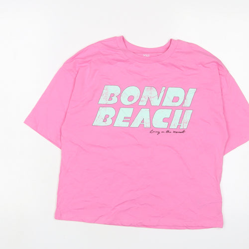 Marks and Spencer Girls Pink Cotton Basic T-Shirt Size 12-13 Years Crew Neck Pullover - Bondi Beach