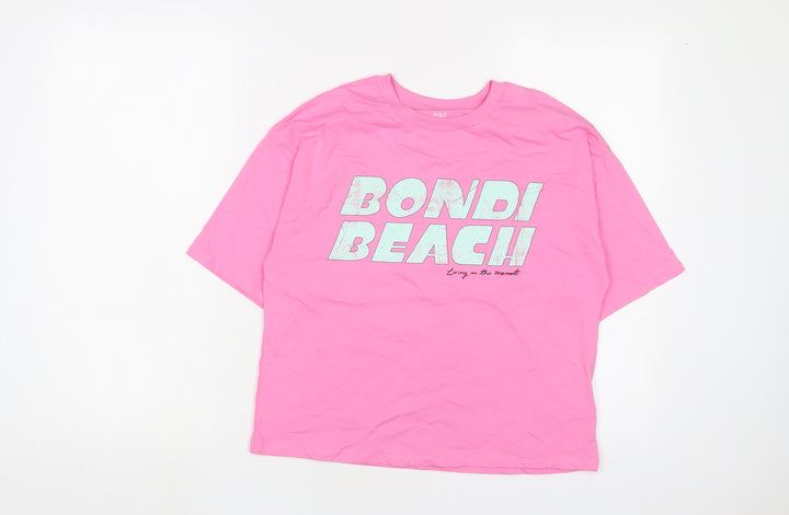 Marks and Spencer Girls Pink Cotton Basic T-Shirt Size 12-13 Years Crew Neck Pullover - Bondi Beach
