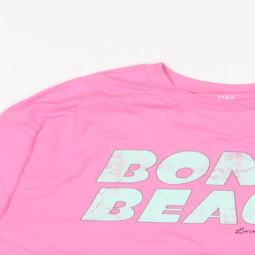 Marks and Spencer Girls Pink Cotton Basic T-Shirt Size 12-13 Years Crew Neck Pullover - Bondi Beach