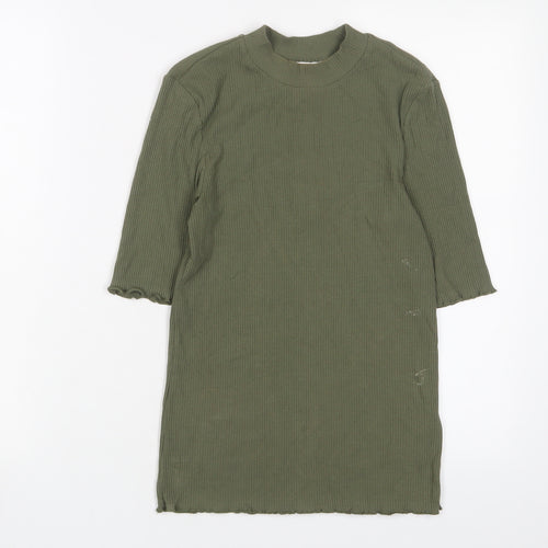 Selected Femme Womens Green Cotton Basic T-Shirt Size XS Round Neck - Lettuce Edging