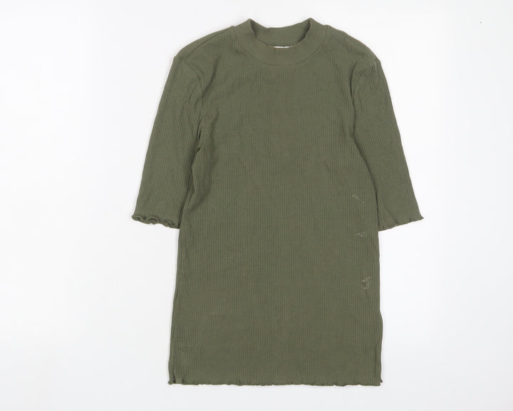 Selected Femme Womens Green Cotton Basic T-Shirt Size XS Round Neck - Lettuce Edging