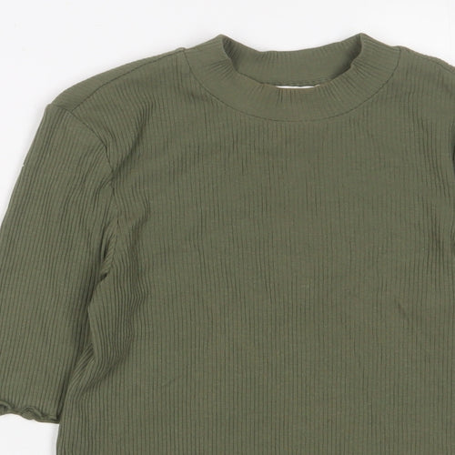 Selected Femme Womens Green Cotton Basic T-Shirt Size XS Round Neck - Lettuce Edging