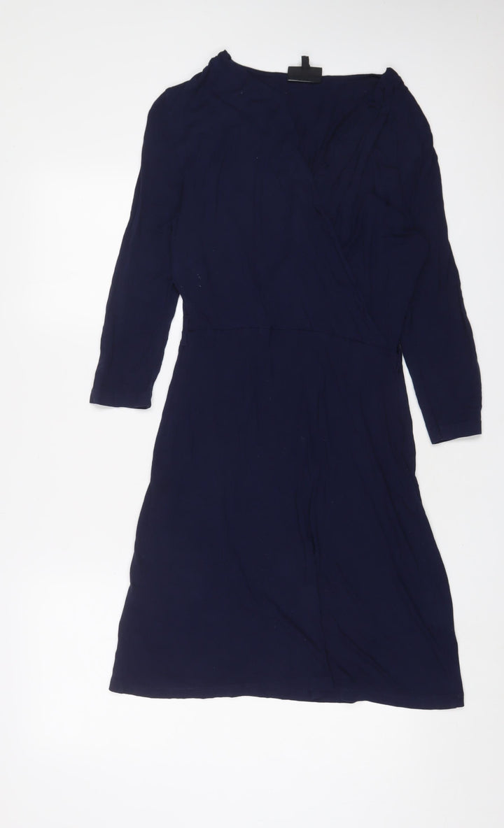 Warehouse Womens Blue Viscose A-Line Size 12 V-Neck Pullover