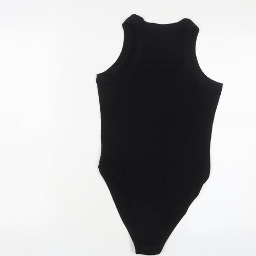 River Island Womens Black Cotton Bodysuit One-Piece Size 10 Snap - Rock 'n' Roll