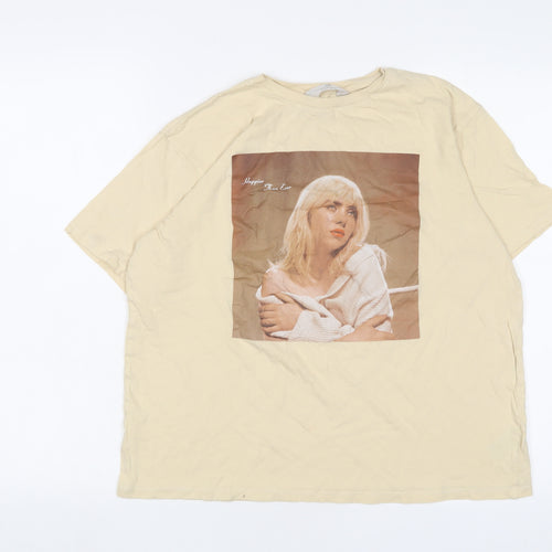 H&M Girls Yellow Cotton Basic T-Shirt Size 12-13 Years Crew Neck Pullover - Happier than ever