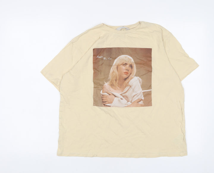 H&M Girls Yellow Cotton Basic T-Shirt Size 12-13 Years Crew Neck Pullover - Happier than ever