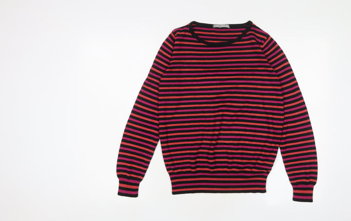 Marks and Spencer Womens Pink Crew Neck Striped Acrylic Pullover Jumper Size 10