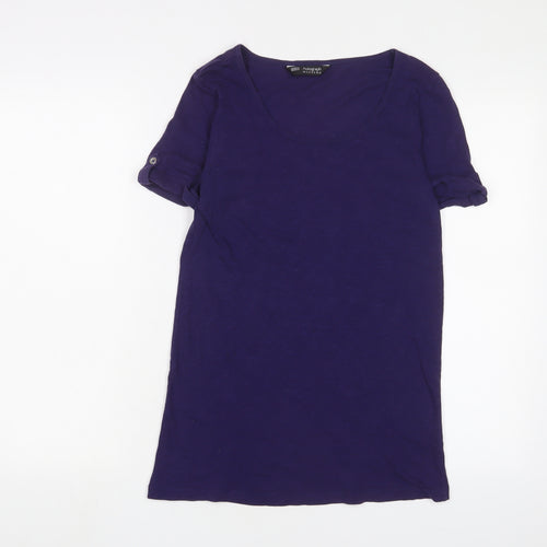 Marks and Spencer Womens Purple Cotton Basic T-Shirt Size 12 Scoop Neck