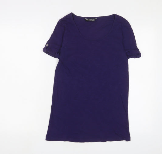 Marks and Spencer Womens Purple Cotton Basic T-Shirt Size 12 Scoop Neck