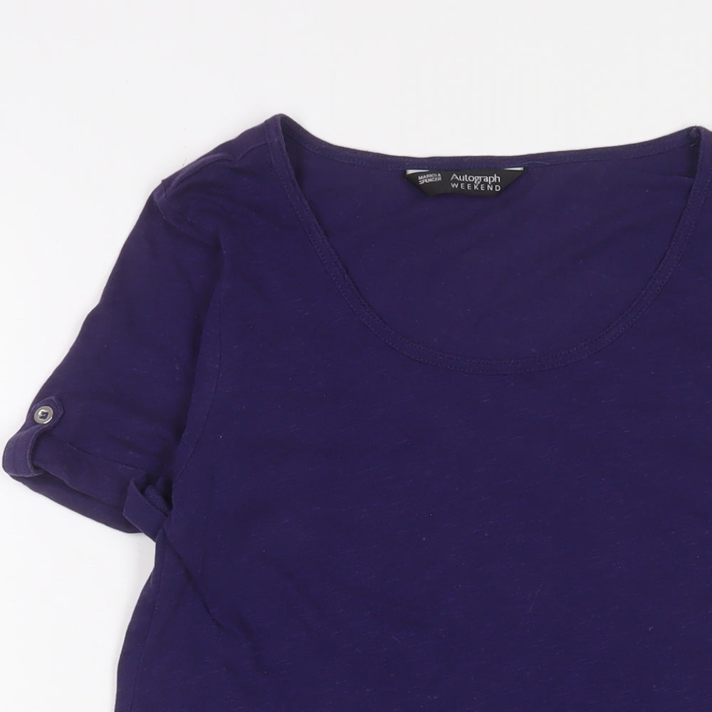 Marks and Spencer Womens Purple Cotton Basic T-Shirt Size 12 Scoop Neck