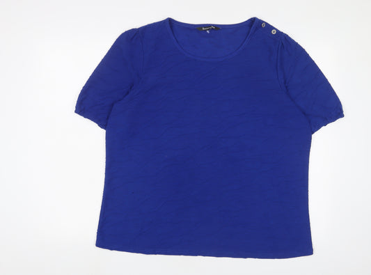 Bonmarché Womens Blue Cotton Basic T-Shirt Size 18 Crew Neck - Embroidered