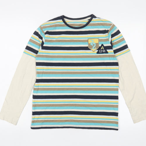 NEXT Boys Multicoloured Striped Cotton Basic Casual Size 12 Years Crew Neck Pullover - Logo, Embroidered
