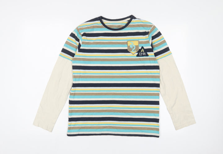 NEXT Boys Multicoloured Striped Cotton Basic Casual Size 12 Years Crew Neck Pullover - Logo, Embroidered
