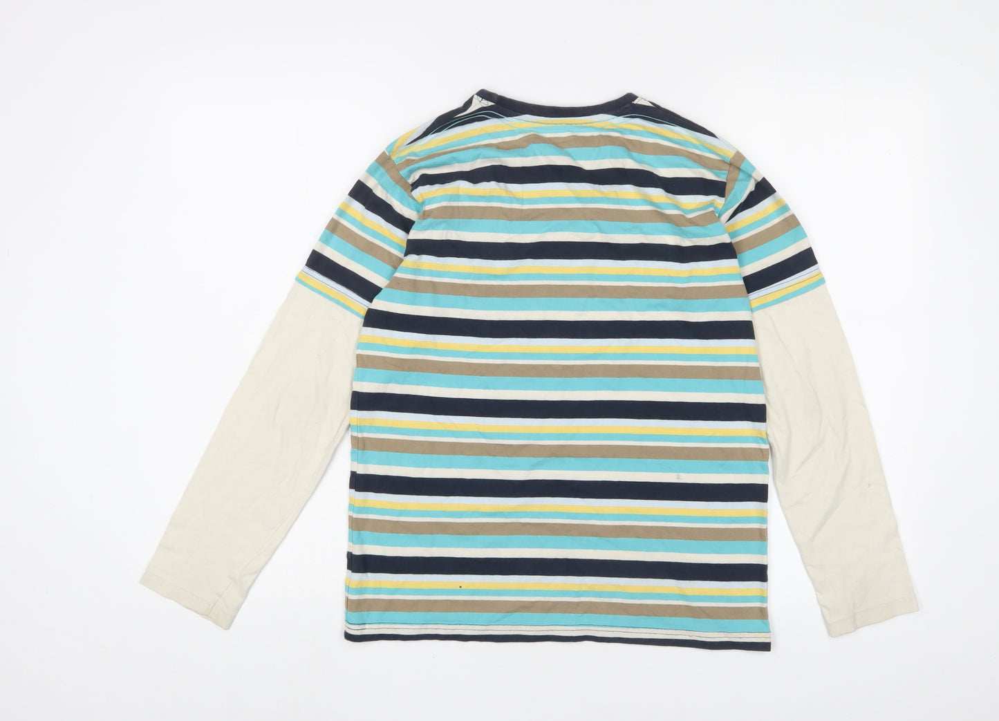 NEXT Boys Multicoloured Striped Cotton Basic Casual Size 12 Years Crew Neck Pullover - Logo, Embroidered