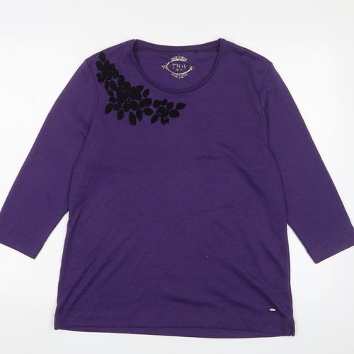 TIGI Womens Purple Polyester Basic T-Shirt Size 14 Crew Neck - Embroidered