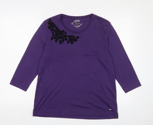 TIGI Womens Purple Polyester Basic T-Shirt Size 14 Crew Neck - Embroidered