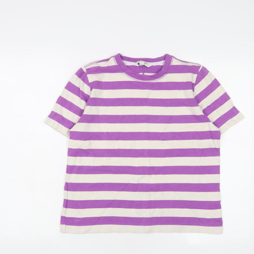 Autograph Womens Purple Striped Cotton Basic T-Shirt Size 12 Crew Neck