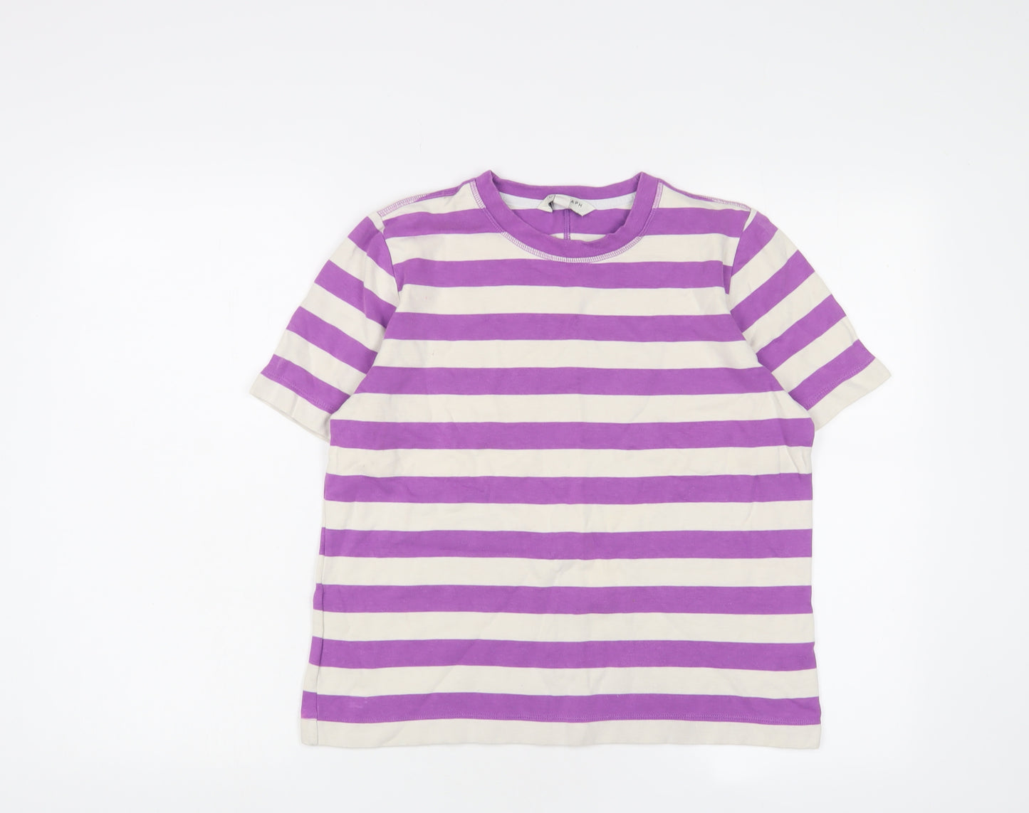 Autograph Womens Purple Striped Cotton Basic T-Shirt Size 12 Crew Neck