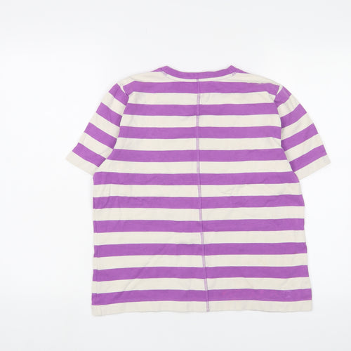 Autograph Womens Purple Striped Cotton Basic T-Shirt Size 12 Crew Neck