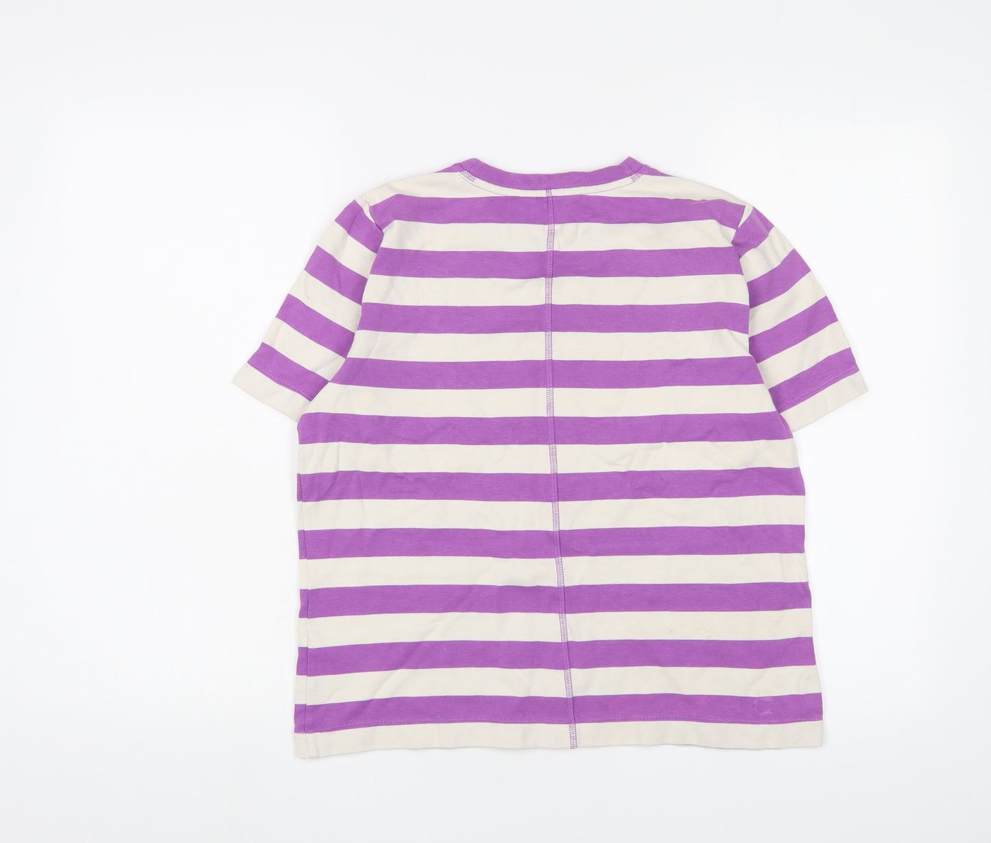 Autograph Womens Purple Striped Cotton Basic T-Shirt Size 12 Crew Neck