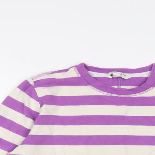 Autograph Womens Purple Striped Cotton Basic T-Shirt Size 12 Crew Neck