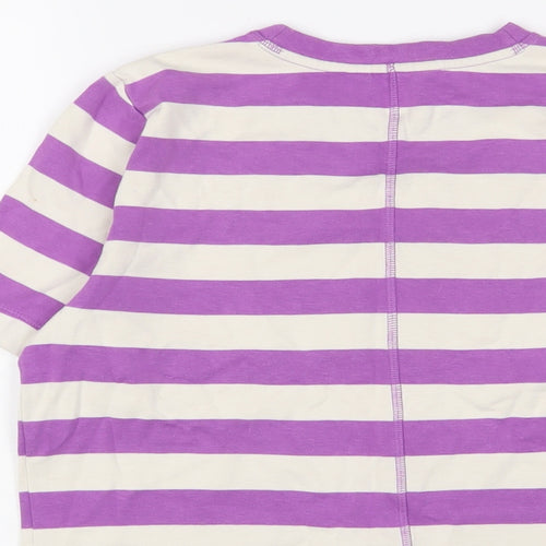 Autograph Womens Purple Striped Cotton Basic T-Shirt Size 12 Crew Neck