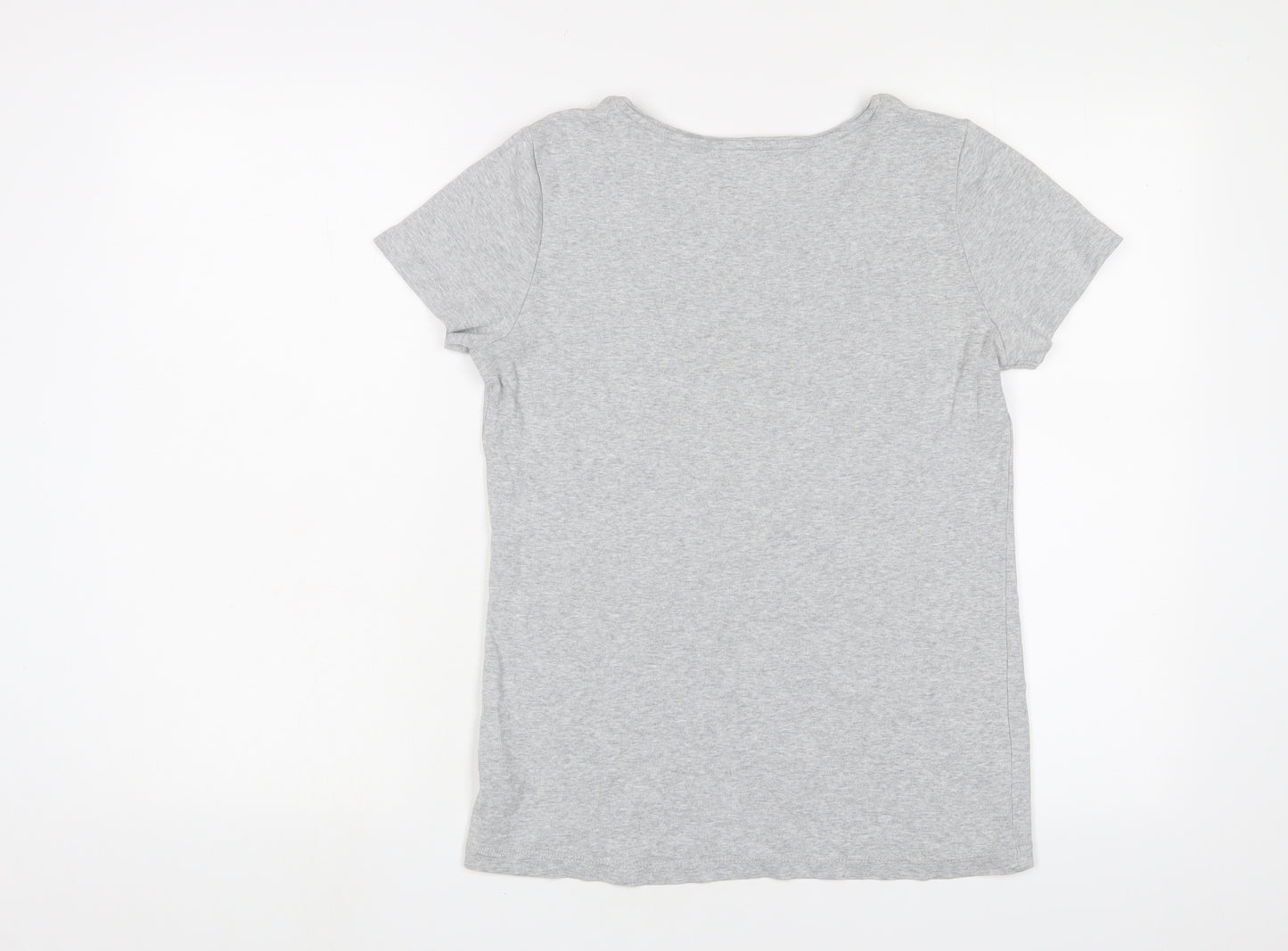 Esprit Womens Grey Cotton Basic T-Shirt Size M Crew Neck - Beaded Logo