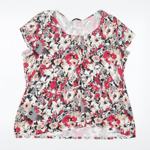 Marks and Spencer Womens Pink Floral Viscose Basic T-Shirt Size 20 Scoop Neck - Pleated
