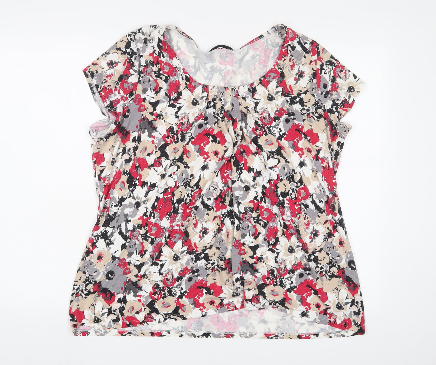 Marks and Spencer Womens Pink Floral Viscose Basic T-Shirt Size 20 Scoop Neck - Pleated