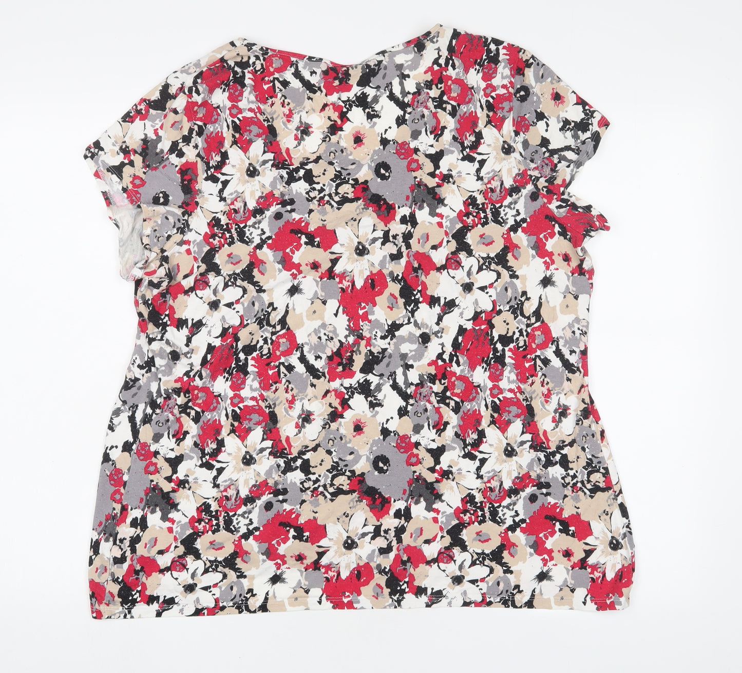 Marks and Spencer Womens Pink Floral Viscose Basic T-Shirt Size 20 Scoop Neck - Pleated