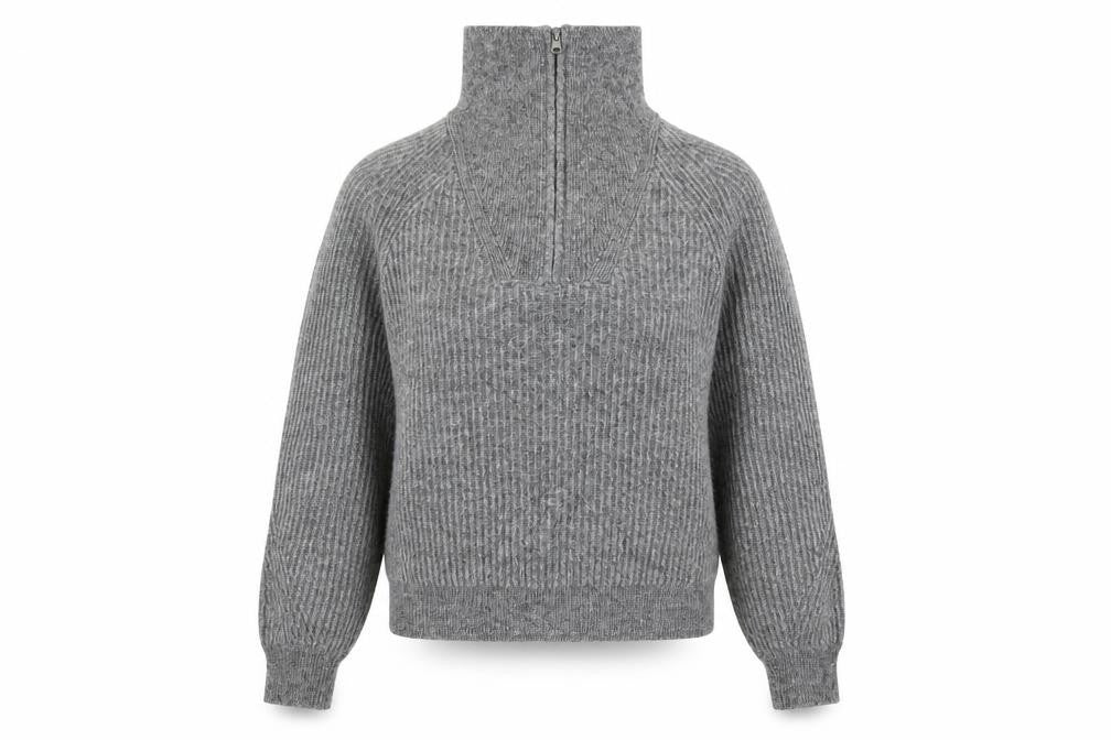 Front view of Marks & Spencer women’s grey high neck acrylic jumper, size S
