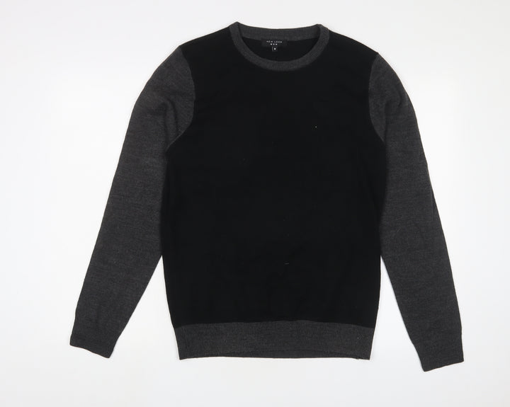 New Look Mens Black Crew Neck Acrylic Pullover Jumper Size M Long Sleeve