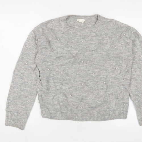 H&M Womens Grey Crew Neck Polyester Pullover Jumper Size XS - Beaded
