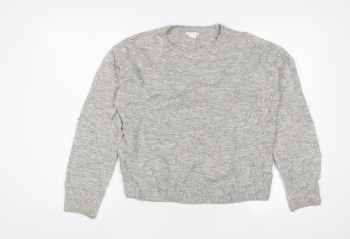 H&M Womens Grey Crew Neck Polyester Pullover Jumper Size XS - Beaded