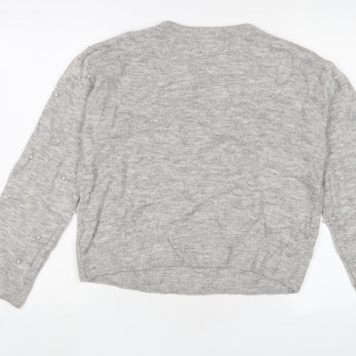 H&M Womens Grey Crew Neck Polyester Pullover Jumper Size XS - Beaded