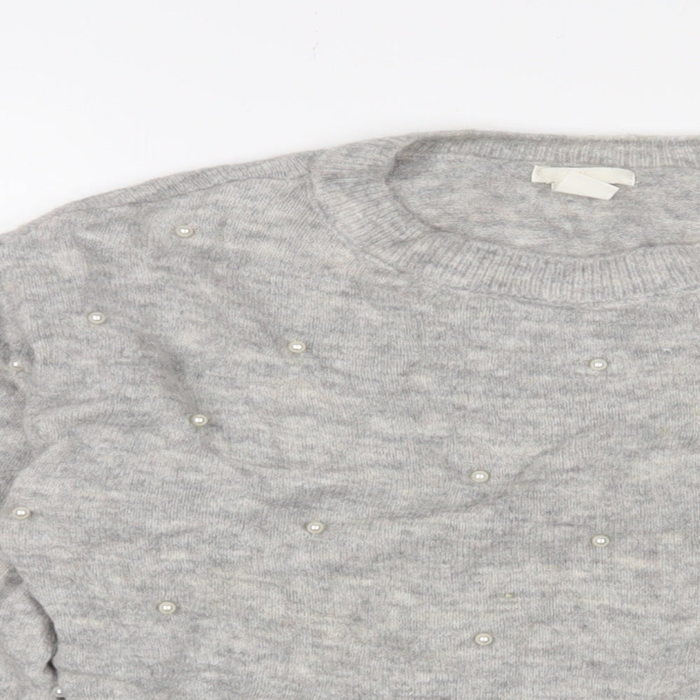H&M Womens Grey Crew Neck Polyester Pullover Jumper Size XS - Beaded