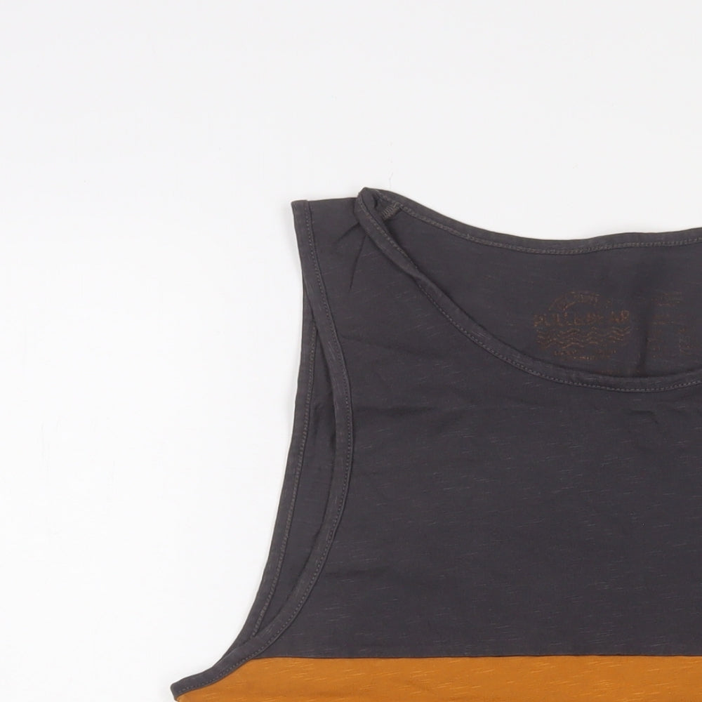 Pull&Bear Mens Grey Striped Cotton T-Shirt Size M Crew Neck