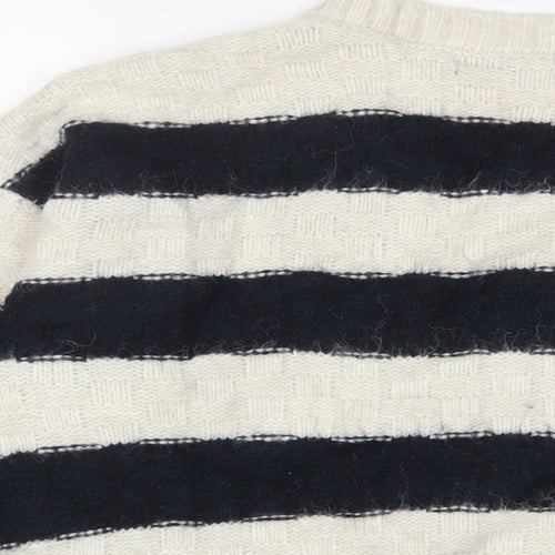 Marks and Spencer Womens White V-Neck Striped Acrylic Pullover Jumper Size XL
