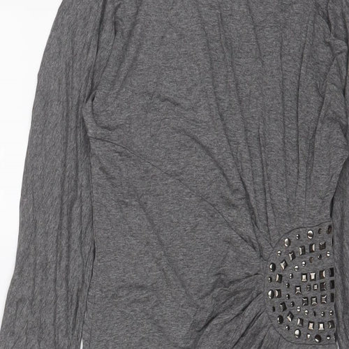 Zara Womens Grey Viscose Basic T-Shirt Size S Boat Neck - Studded