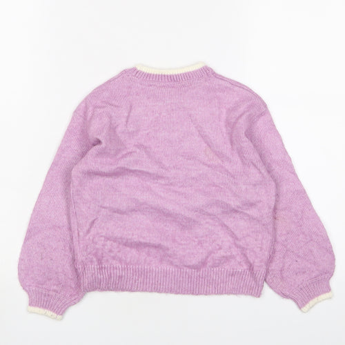 Marks and Spencer Girls Purple Crew Neck Polyester Pullover Jumper Size 5-6 Years Pullover - Christmas